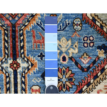 6'x9' Blue Qashqairaj Design Geometric Pattern Hand Knotted Wool Rug