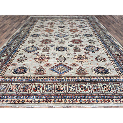 10'X13'8" Wickham Gray Hand Knotted Wool Afghan Super Kazak Oriental Rug