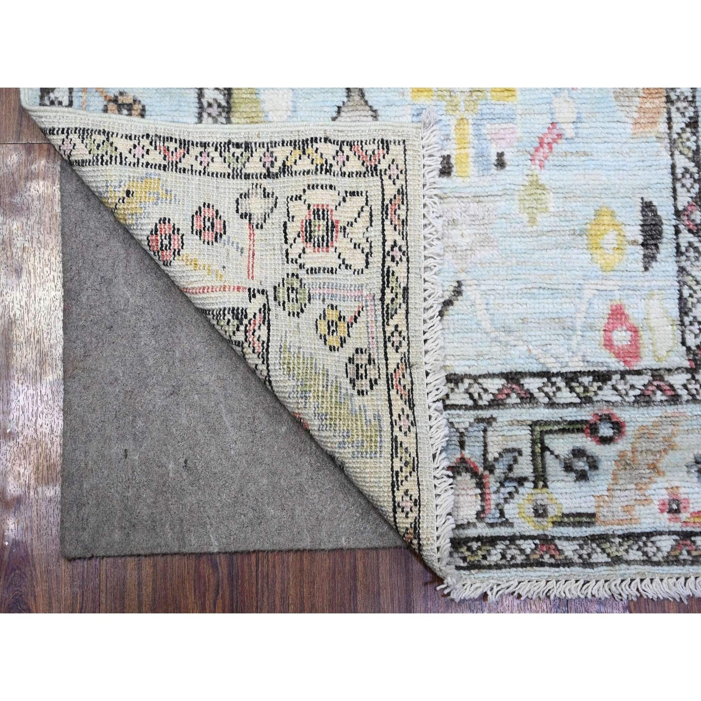 2'10"X11'6" Sky Blue Afghan Angora Oushak Wool Hand Knotted Runner Rug