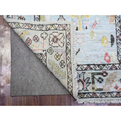 2'10"X11'6" Sky Blue Afghan Angora Oushak Wool Hand Knotted Runner Rug