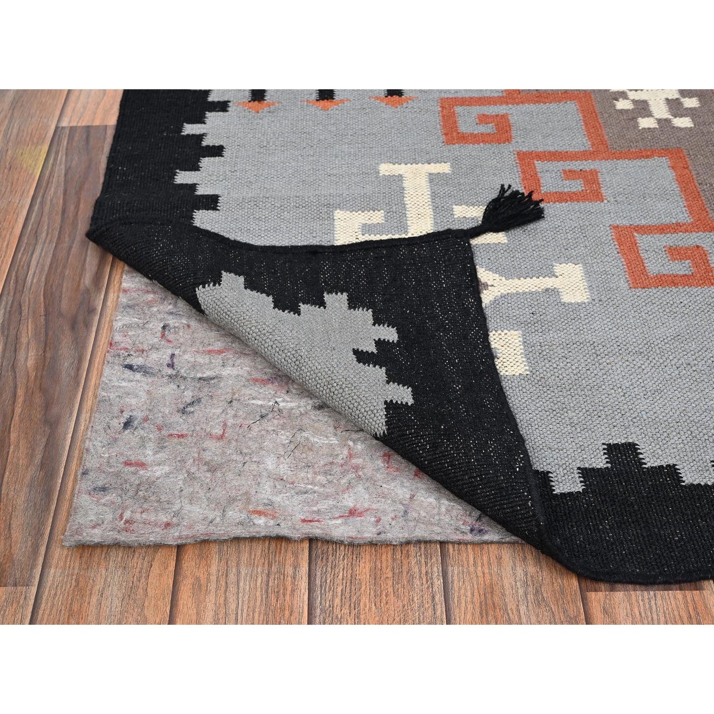 5'3"X7' Gray American Geometric Design Rug Flat Weave Hand Woven Wool