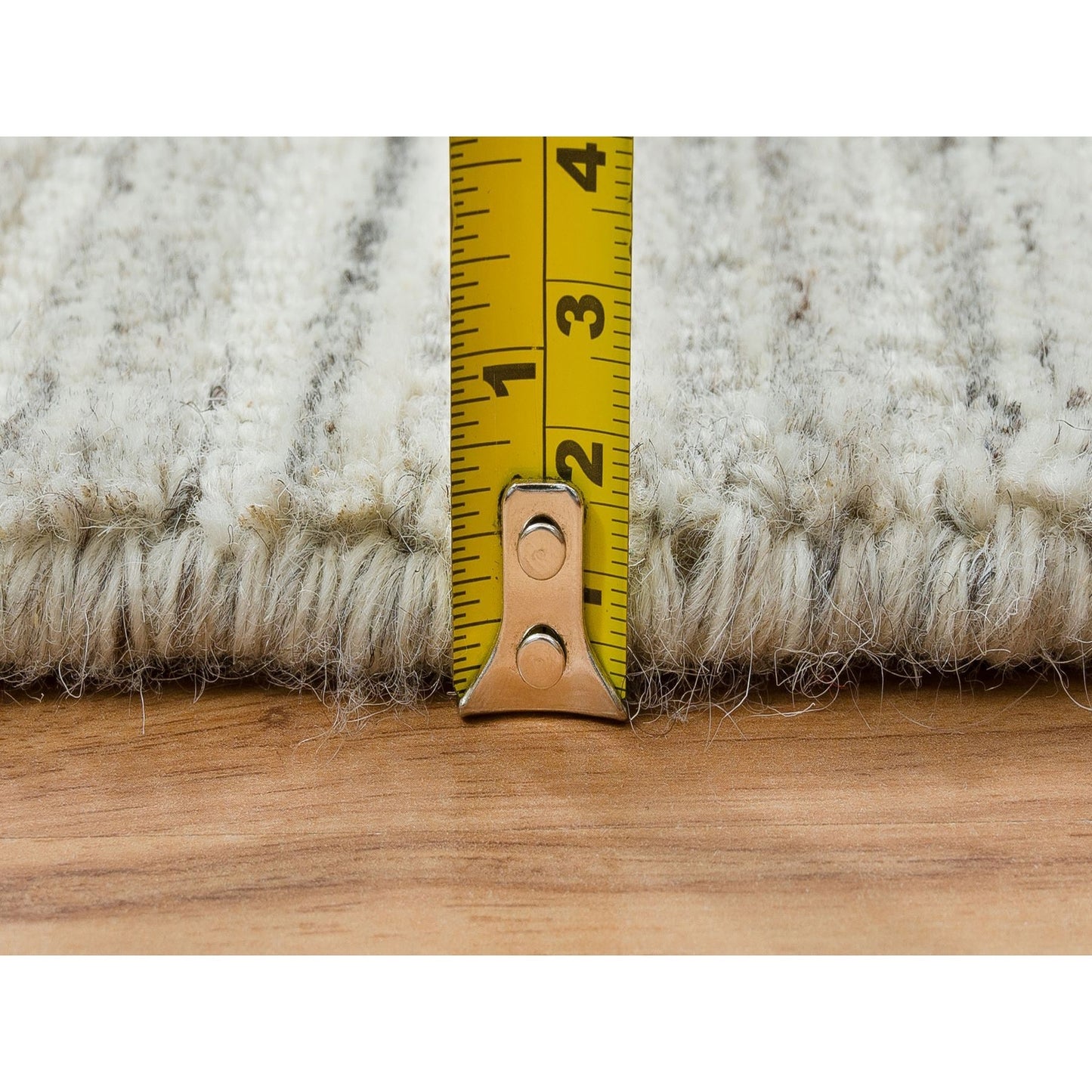 12'1"X12'1" Ivory Hand Loomed Undyed Natural Wool Modern Design Round Rug