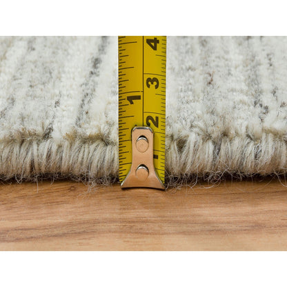 12'1"X12'1" Ivory Hand Loomed Undyed Natural Wool Modern Design Round Rug