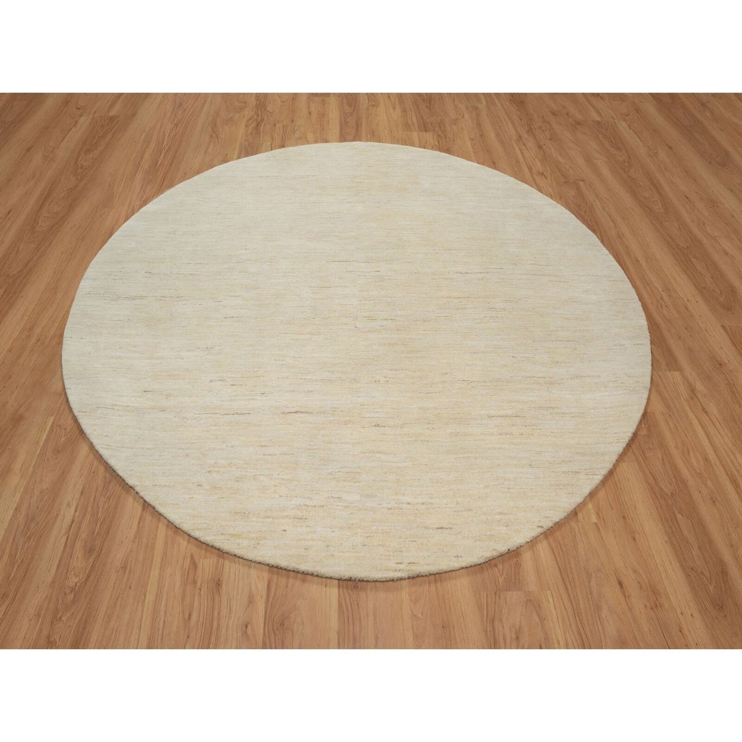 7'9"X7'9" Bone White Pure Wool Modern Plain Design Hand Knotted Round Rug