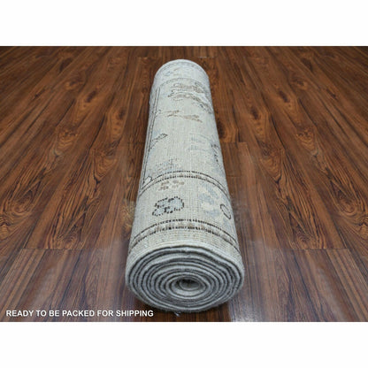 2'10"X13'9" Light Gray Angora Ushak Afghan Wool Hand Knotted Runner Rug