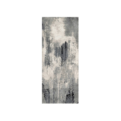 2'7"X6'4" Sable Black Abstract Design Wool & Silk Hand Knotted Runner Rug