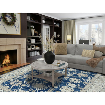 9'X12' Yale Blue Afghan Oushak Supple Collection Soft Wool Hand Knotted Rug