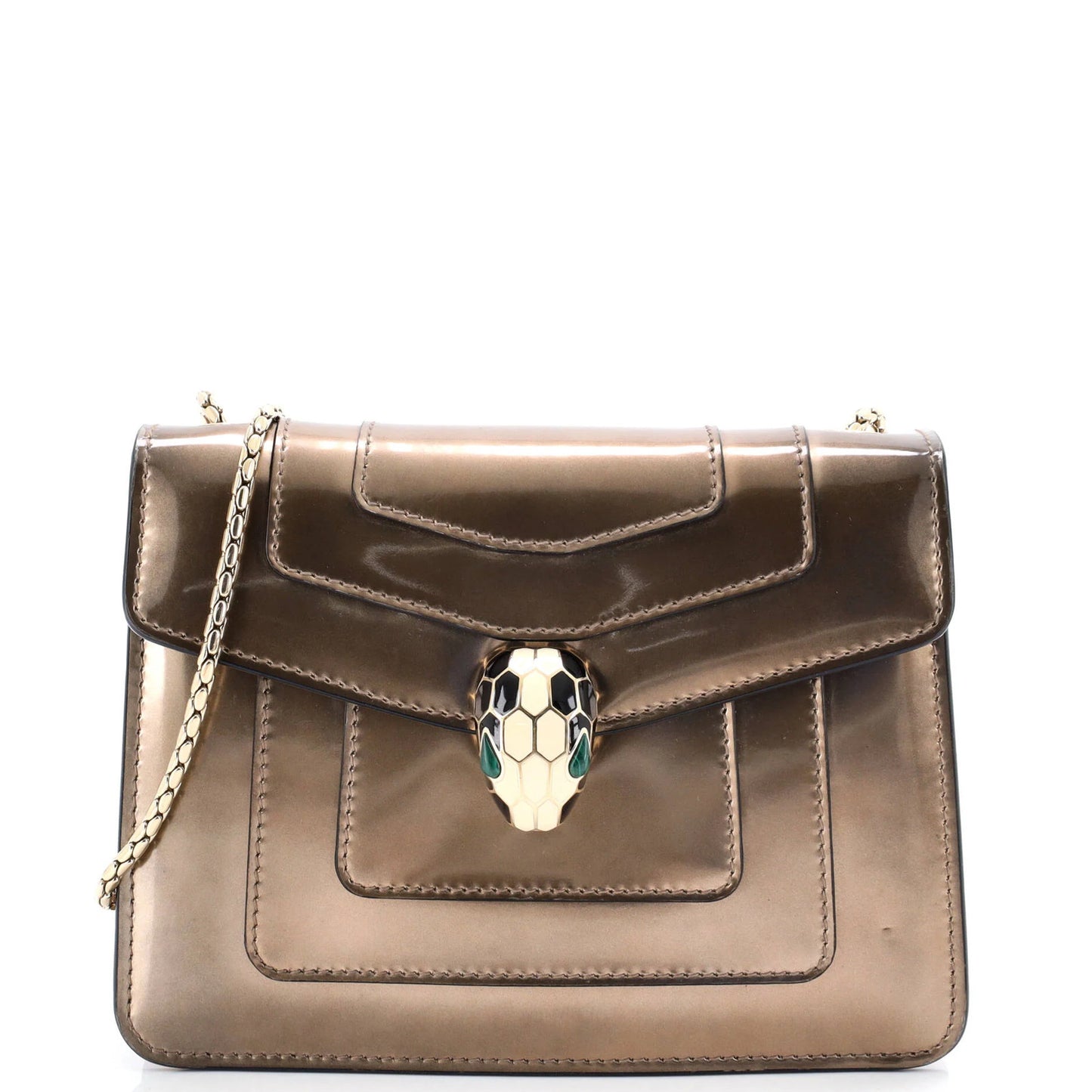 Bvlgari Serpenti Forever Square Shoulder Bag Metallic Leather Small