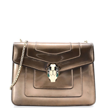 Bvlgari Serpenti Forever Square Shoulder Bag Metallic Leather Small