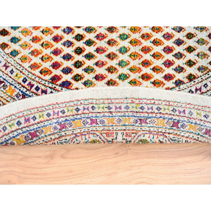 6'X6' Round Colorful Wool And Sari Silk Saroogh Hand Knotted Rug