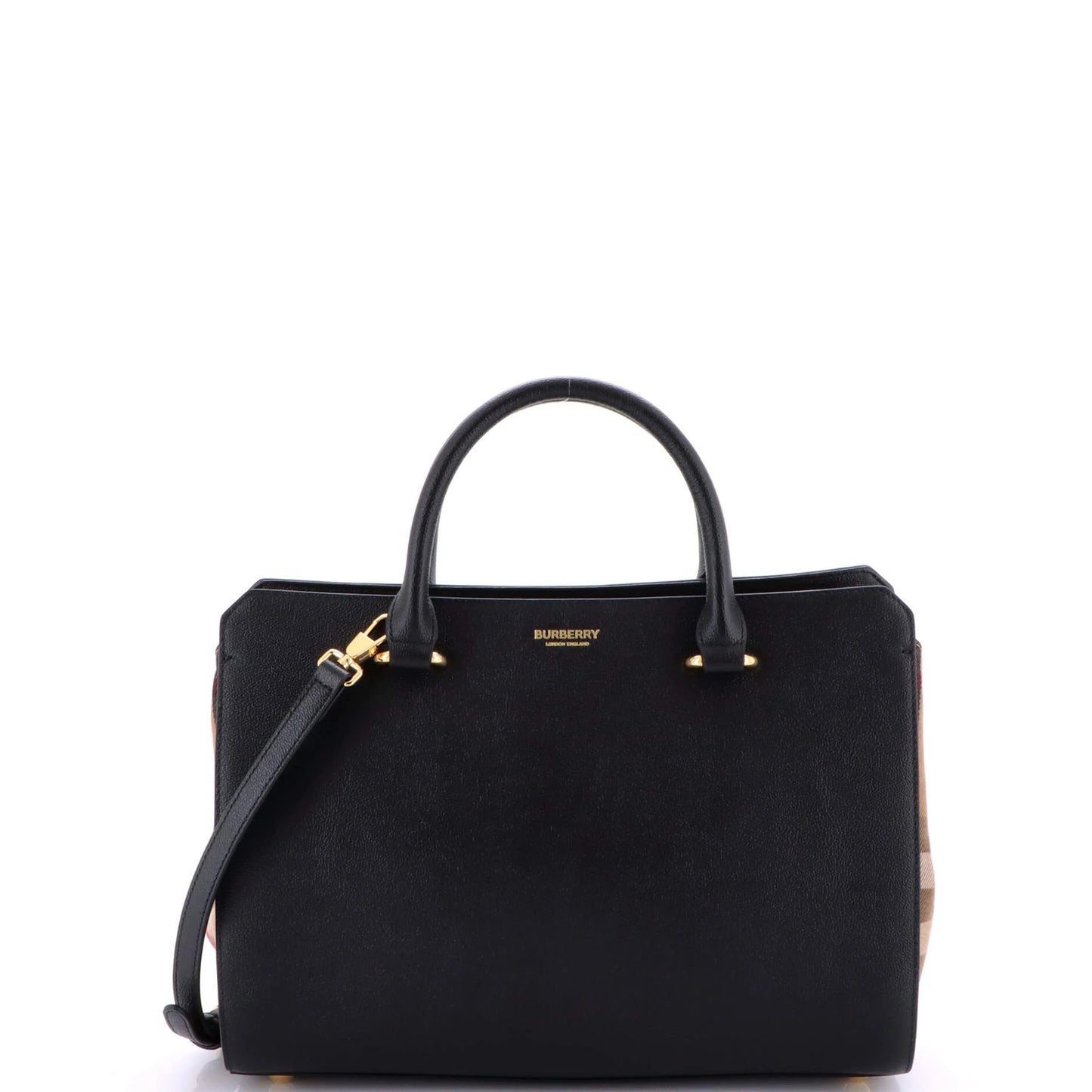 Burberry Banwell Tote Leather And House Check Canvas Small