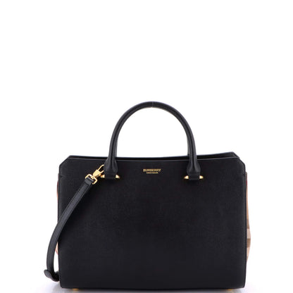 Burberry Banwell Tote Leather And House Check Canvas Small