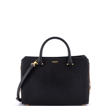 Burberry Banwell Tote Leather And House Check Canvas Small