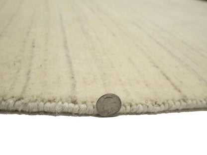 Cream Solid Hand-Loomed 8X8 Gabbeh Wool Rug