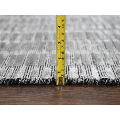 10'X14'4" Gray And Black Hand Loomed Modern Design Wool And Silk Rug