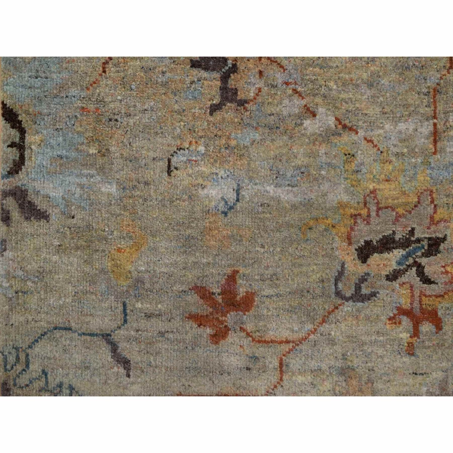 2'1"X3'1" Oak Brown Broken Pattern Oushak Design Wool Hand Knotted Rug