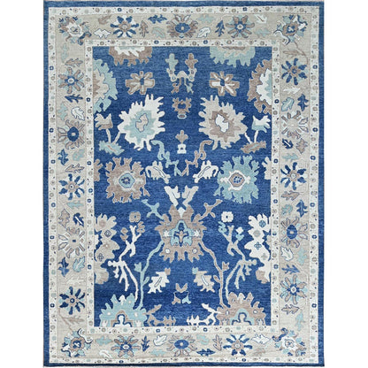 10'4"X13'6" Blue Afghan Oushak All Over Leaf Design Wool Hand Knotted Rug