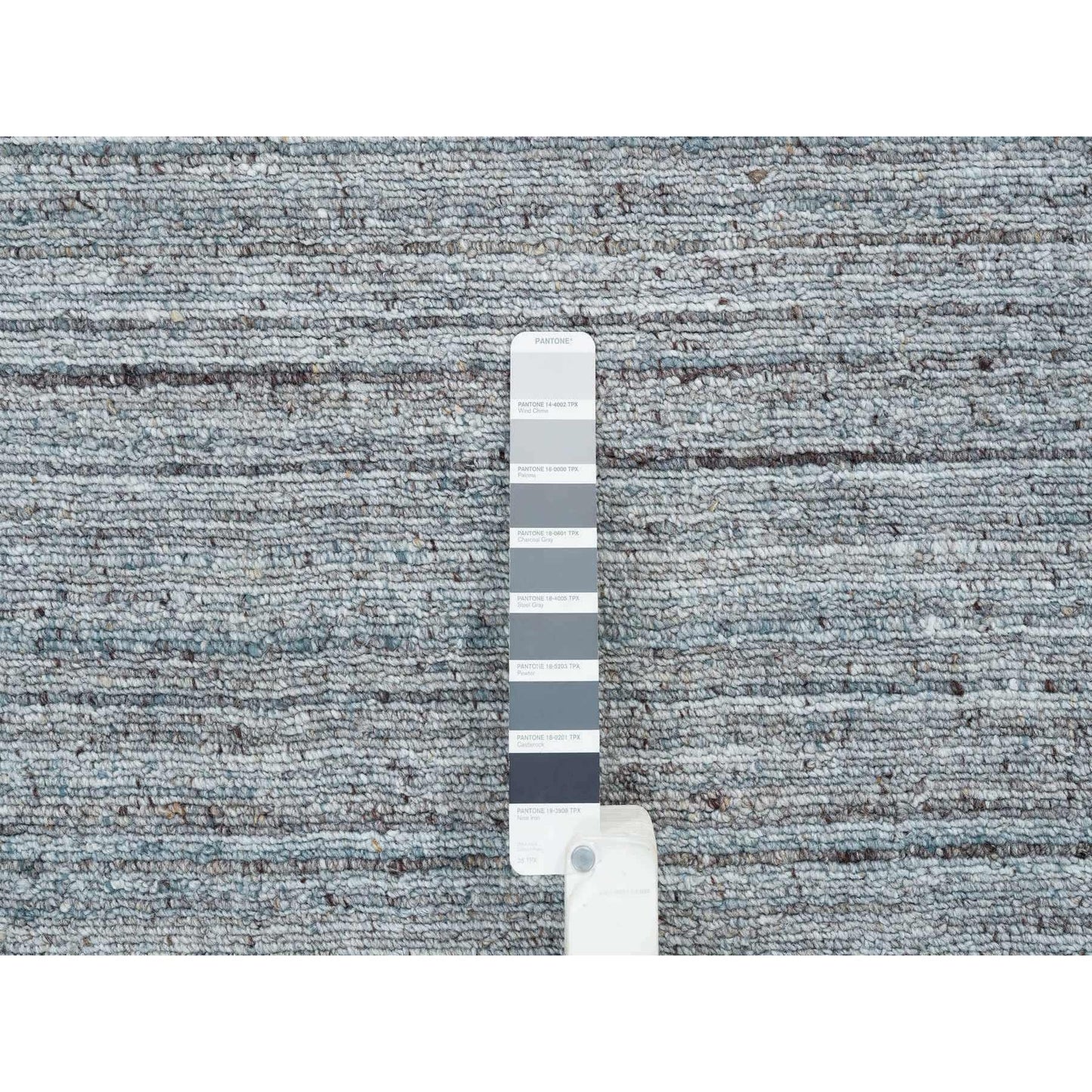 10'1"X10'1" Gray Wool Hand Loomed Modern Striae Design Round Oriental Rug