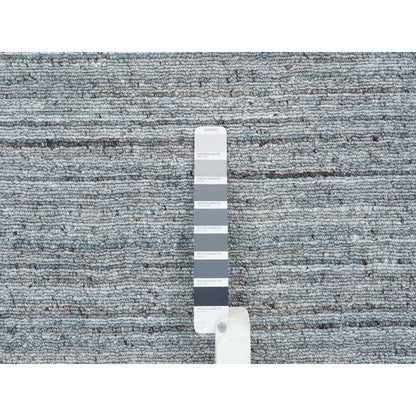 10'1"X10'1" Gray Wool Hand Loomed Modern Striae Design Round Oriental Rug