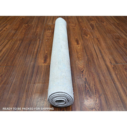 3'9"X5'7" Stone White Washed Out Peshawar Wool Hand Knotted Oriental Rug