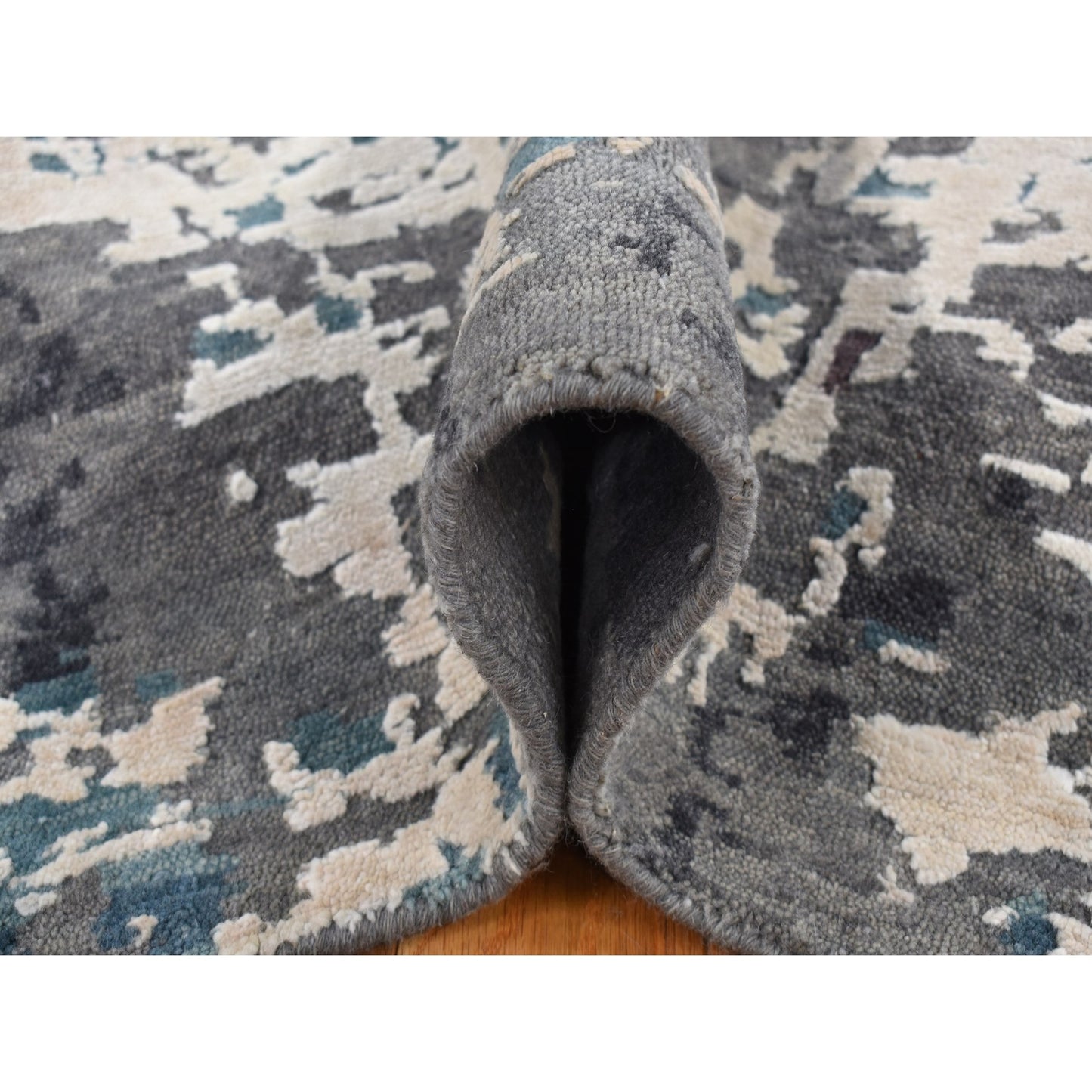 9'10''X13'7'' Gray Modern Abstract Design Hand Knotted Wool And Silk Rug