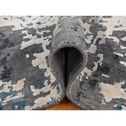 9'10''X13'7'' Gray Modern Abstract Design Hand Knotted Wool And Silk Rug
