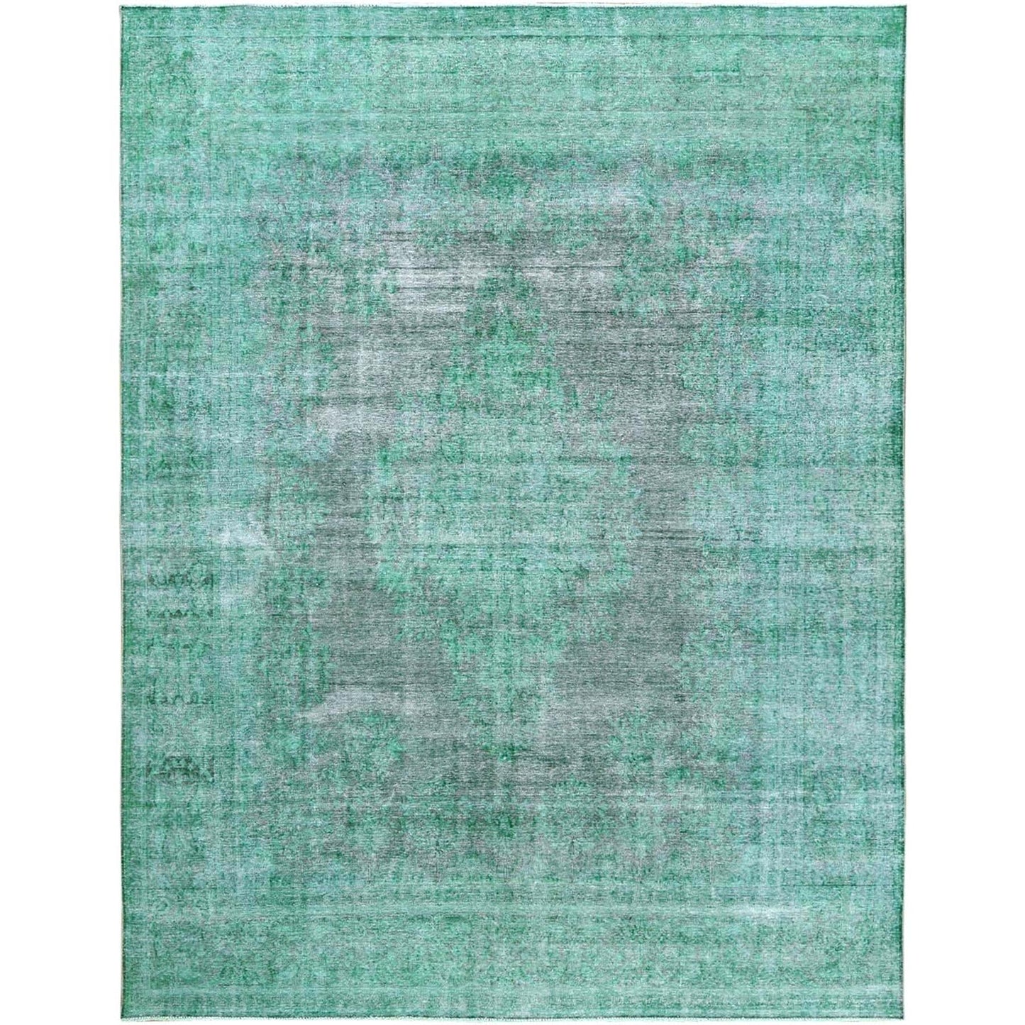 9'7"X12'5" Hand Knotted Shades Of Light Green Overdyed Farsian Karman Rug