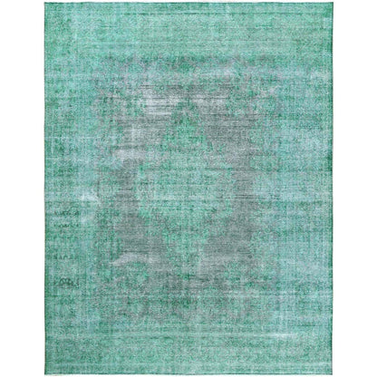 9'7"X12'5" Hand Knotted Shades Of Light Green Overdyed Farsian Karman Rug