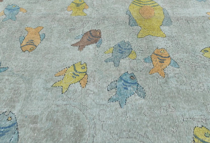Distressed Vintage Antique Oriental Rug Beige