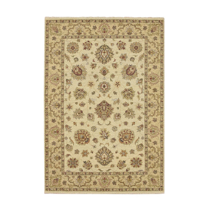 5'6"X8'1" Ivory Pure Wool Agra With Ziegler Design Leaf Pattern Hand Knotted