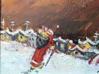 Guy Rocagel Original Oil Painting French Christmas Noel Village Signed