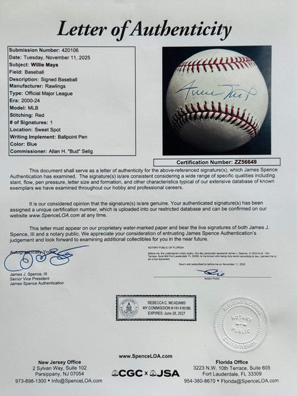 Willie Mays Autographed Official Major League Baseball (Jsa)