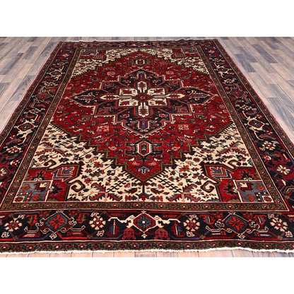 6'8"X9'5" Harvest Apple Red Hand Knotted Vintage Heris Cleaned Abrash Rug