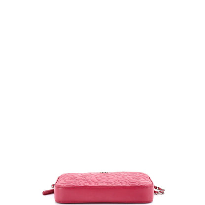 Chanel Double Zip Clutch With Chain Camellia Lambskin