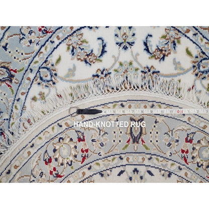 3'3"X3'3" Ivory Wool And Silk Nain Flower Design Hand Knotted Round Rug