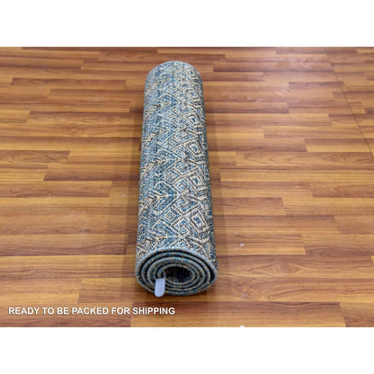 2'6"X6'1" Blue 100% Wool Hand Knotted Kohinoor Herrita Design Runner Rug