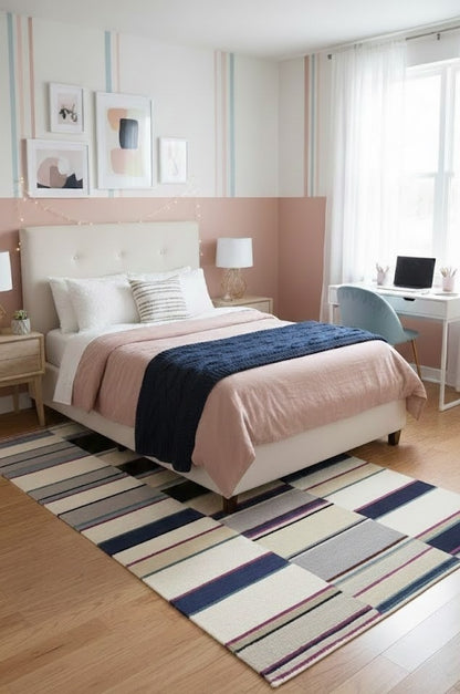 Kids Room Modern Rug Multicolor Stripes 5X8 Hand-Tufted Contemporary Wool Carpet