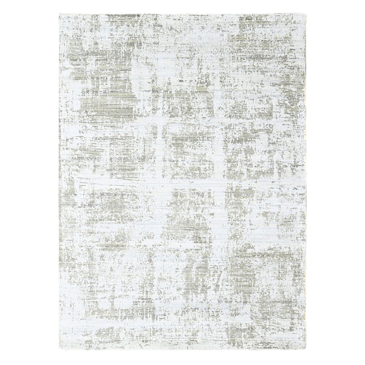 8'X10' White Modern Design Hand Loomed Wool And Bamboo Silk Oriental Rug