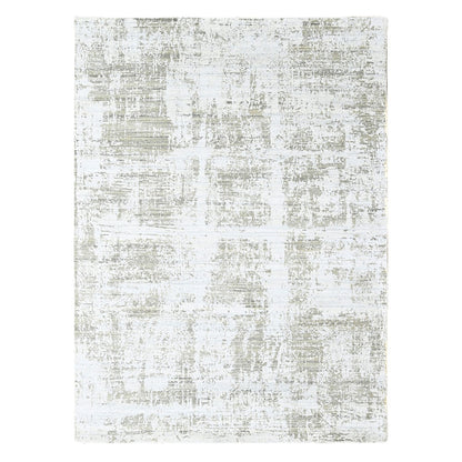 8'X10' White Modern Design Hand Loomed Wool And Bamboo Silk Oriental Rug