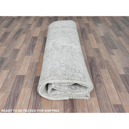 9'3"X13' Ivory Vintage Farsian Tebraz Worn Wool Hand Knotted Rug