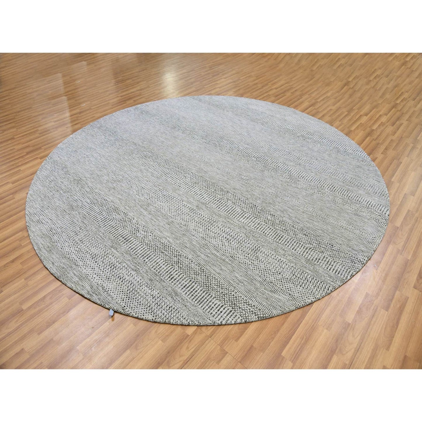 Rug 10'x10' Sea Gray Hand Knotted Round Pure Undyed Wool Grass Design