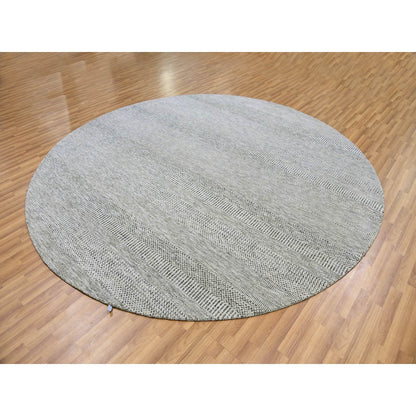 Rug 10'x10' Sea Gray Hand Knotted Round Pure Undyed Wool Grass Design