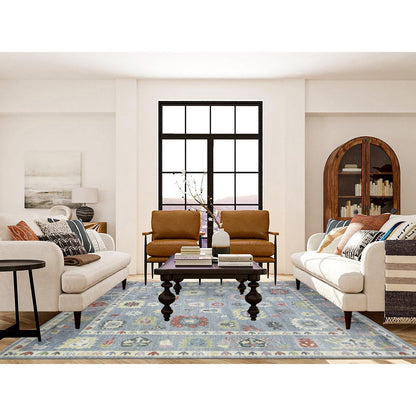 8'X10'7" Gray, Afghan Angora Oushak, Pure Wool Hand Knotted, Rug