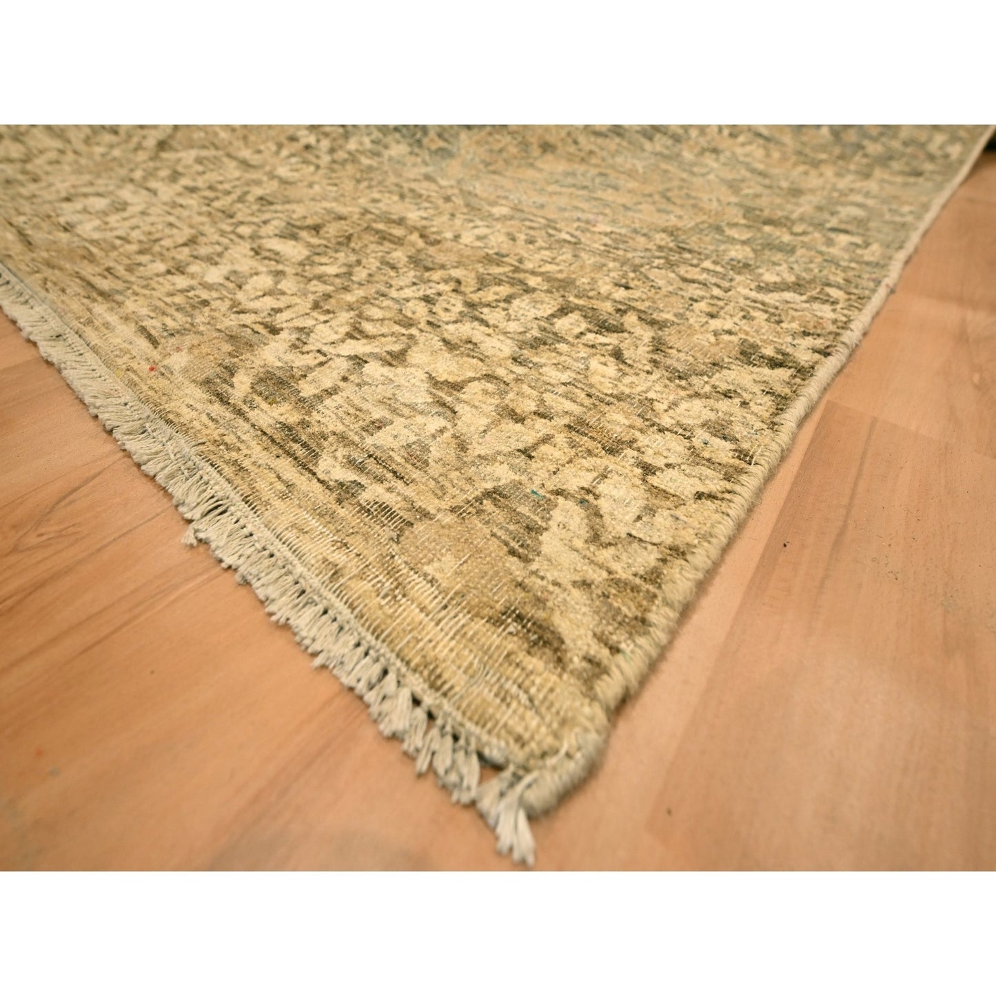10'X13'8" Brown Mamluk Design Hand Knotted Wool Zero Pile Shaved Low Rug