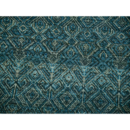 12'X12' Blue Hand Knotted Kohinoor Repetitive Diamond Wool Xl Square Rug