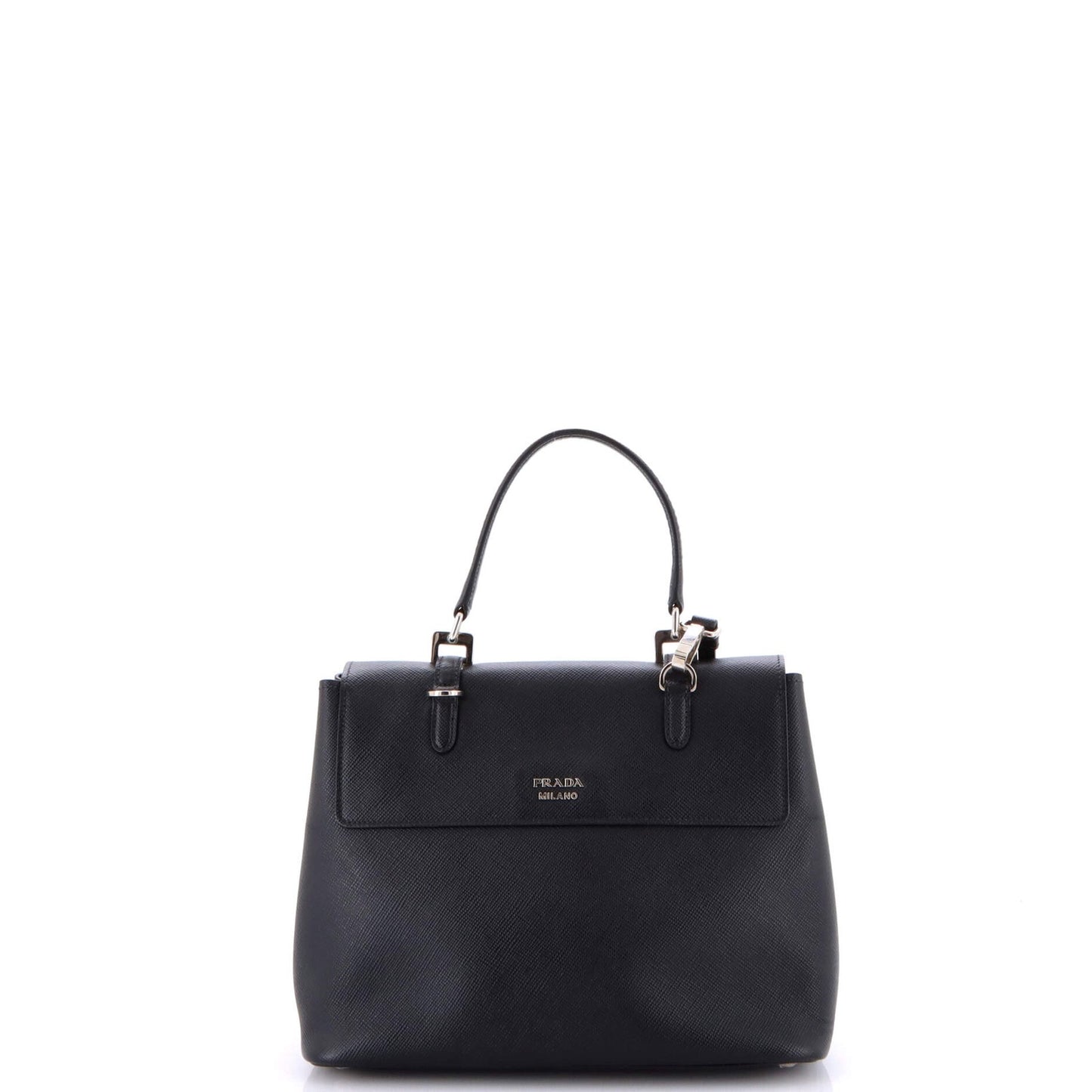 Prada Half Flap Double Turn Lock Satchel Saffiano Leather Medium