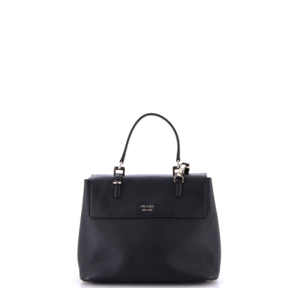 Prada Half Flap Double Turn Lock Satchel Saffiano Leather Medium