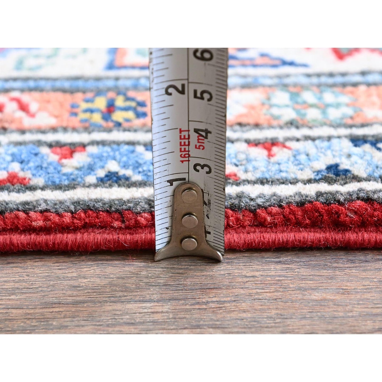 4'X6' Red Kazak With Geometric Medallions Design Soft Wool Hand Knotted Rug