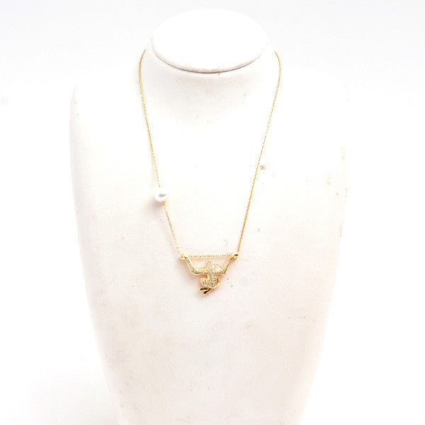 Mikimoto Monkey Motif Diamond And Pearl Necklace 0.40Ct Gold K18