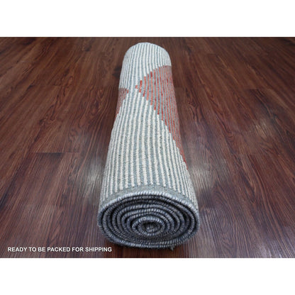 2'8"X10'1" Red Geometric Moroccan Weave Hand Knotted Soft Wool Runner Rug